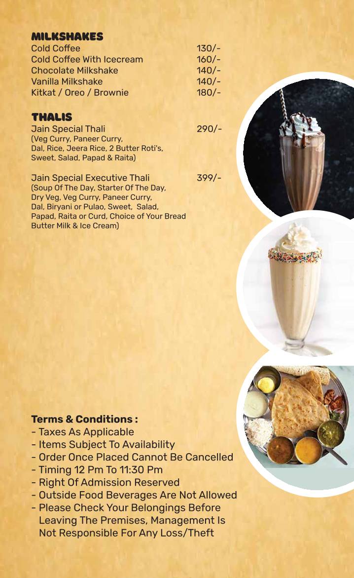 Jain Kitchen Exclusive, Pure Vegetarian Restaurant menu
