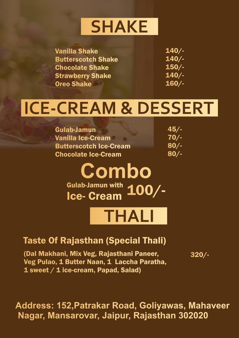 Taste of Rajasthan menu