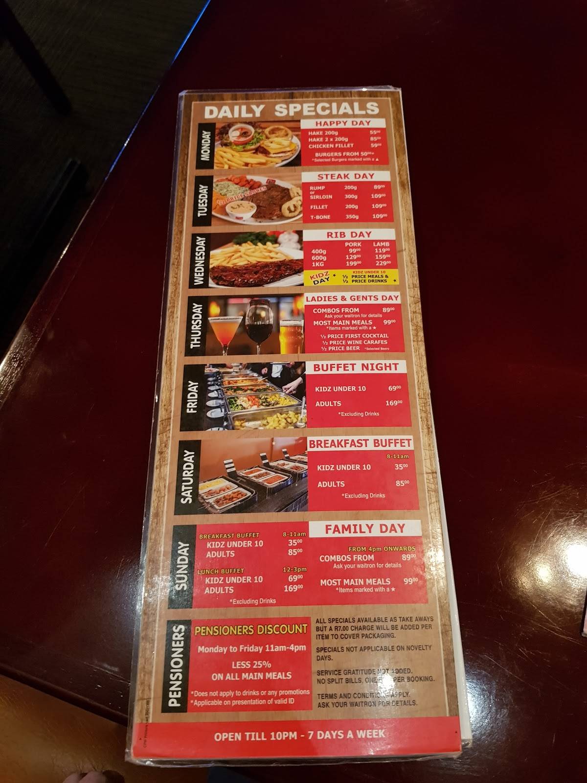 Menu at Jayz Grill restaurant, Pietermaritzburg