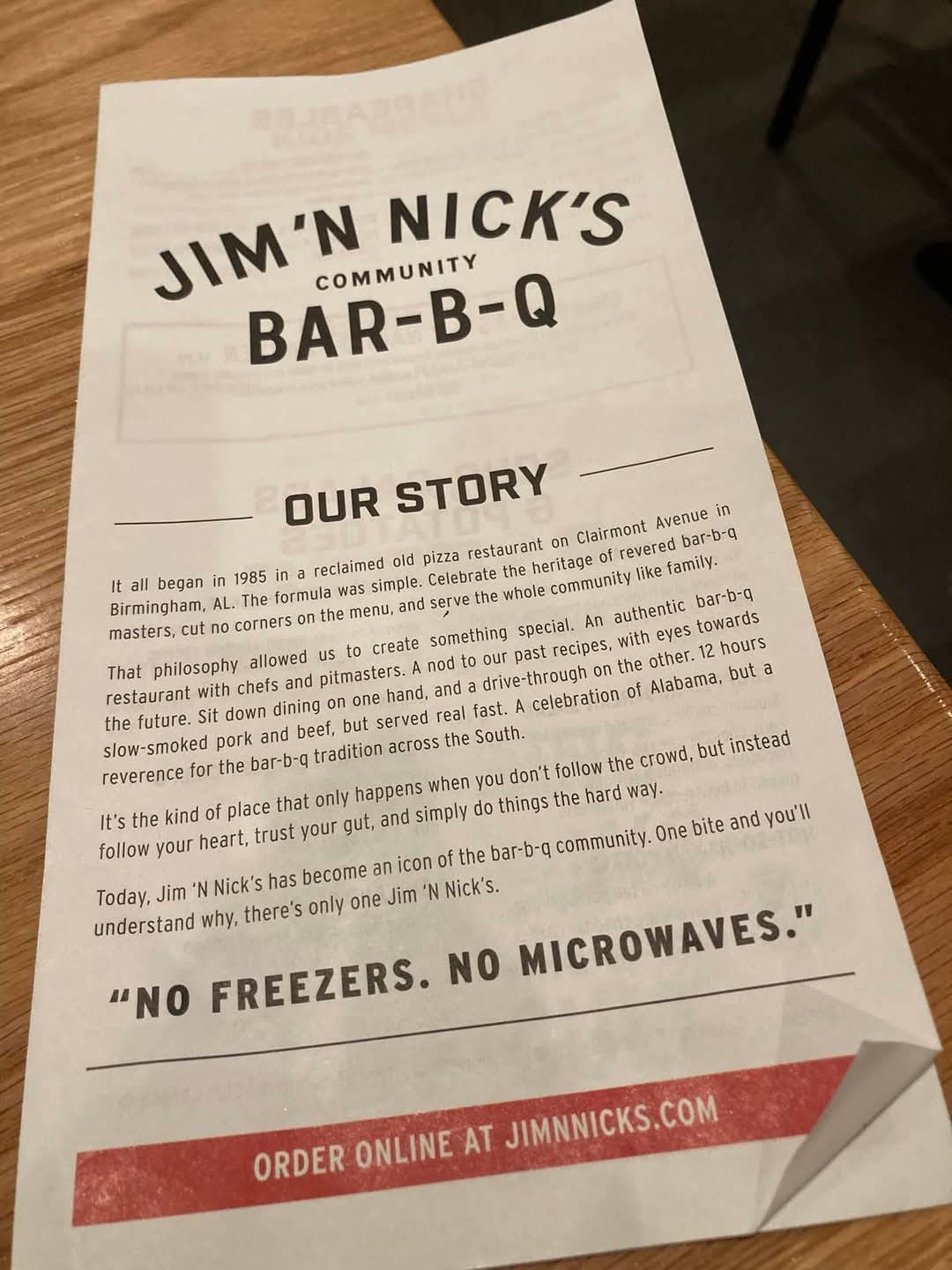 Menu at Jim 'N Nick's Bar-B-Q, Marietta