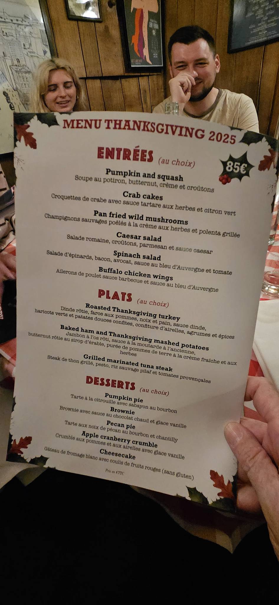 Menu de Joe Allen
