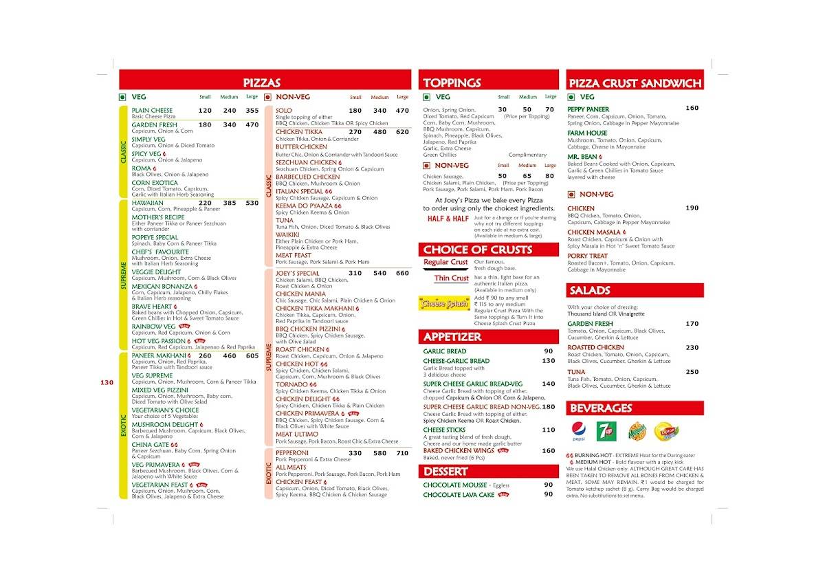 Menu at Joey's Pizza, Mumbai, Shop1