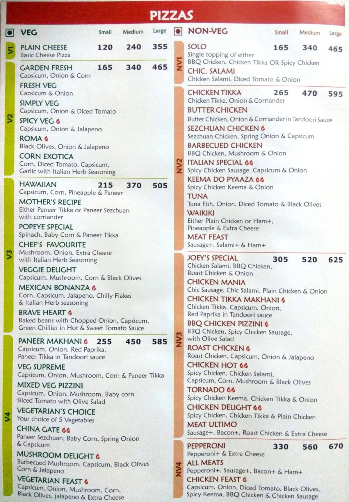 Menu at Joey's Pizza, Mumbai, Shop1