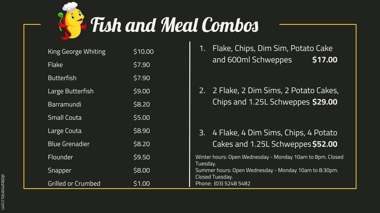Menu at John
