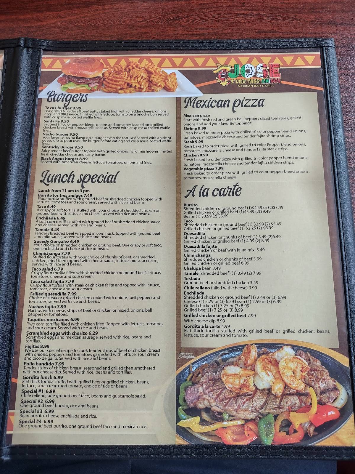 Tres Amigos Mexican Bar Und Restaurant Menu at Jose y Los Tres Amigos Mexican Bar & Grill, Jamestown