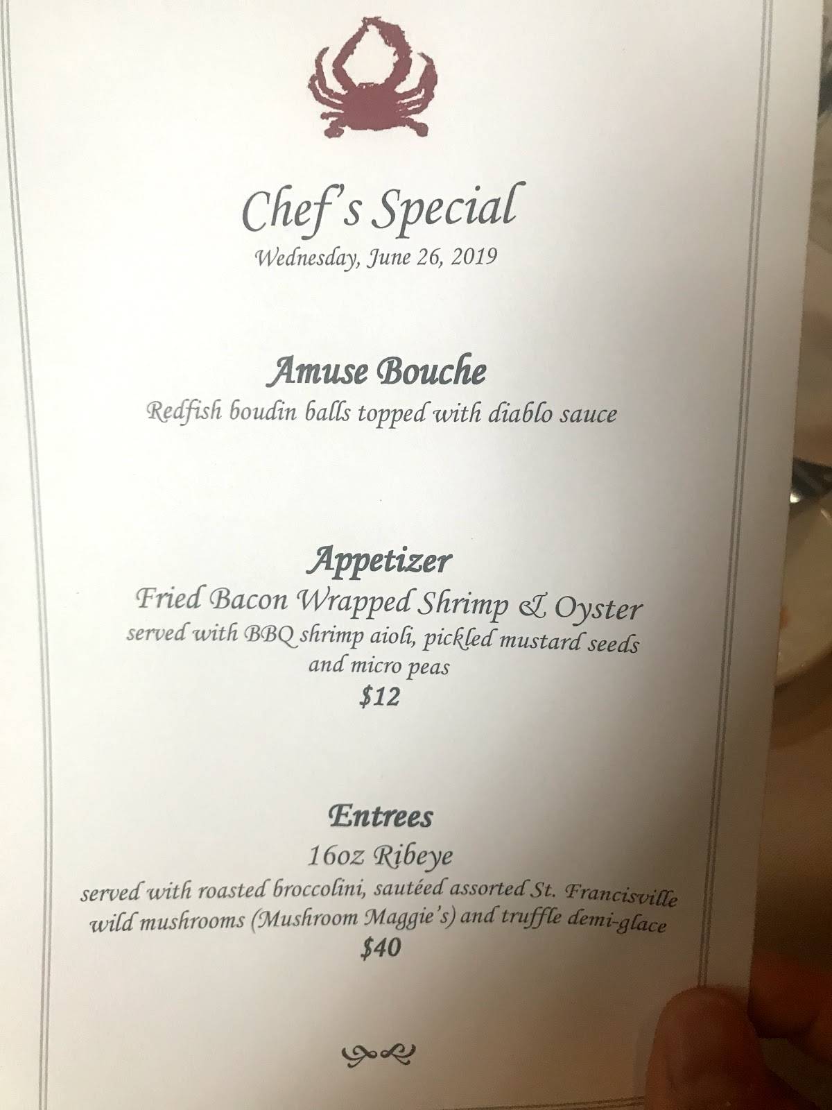Menu at Jubans Restaurant & Bar, Baton Rouge