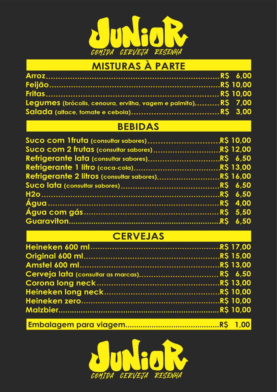 Júnior Beer Burger cardápio