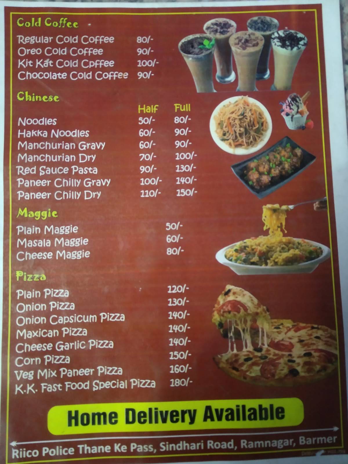 K K fast food corner menu