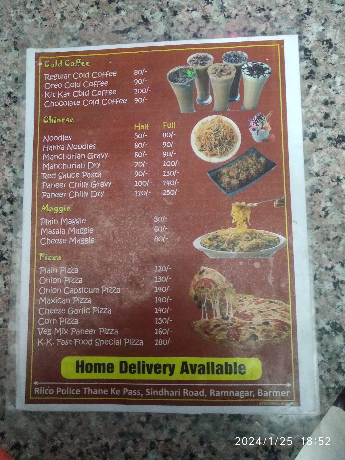 K K fast food corner menu