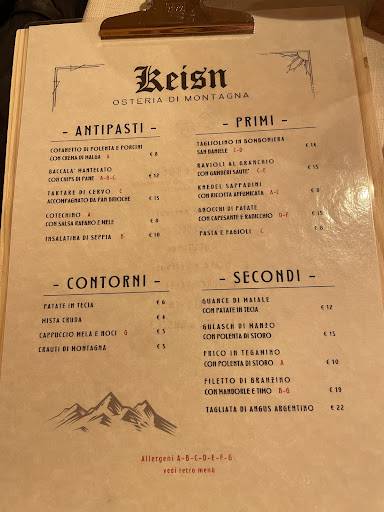 Menu di KEISN osteria di montagna 