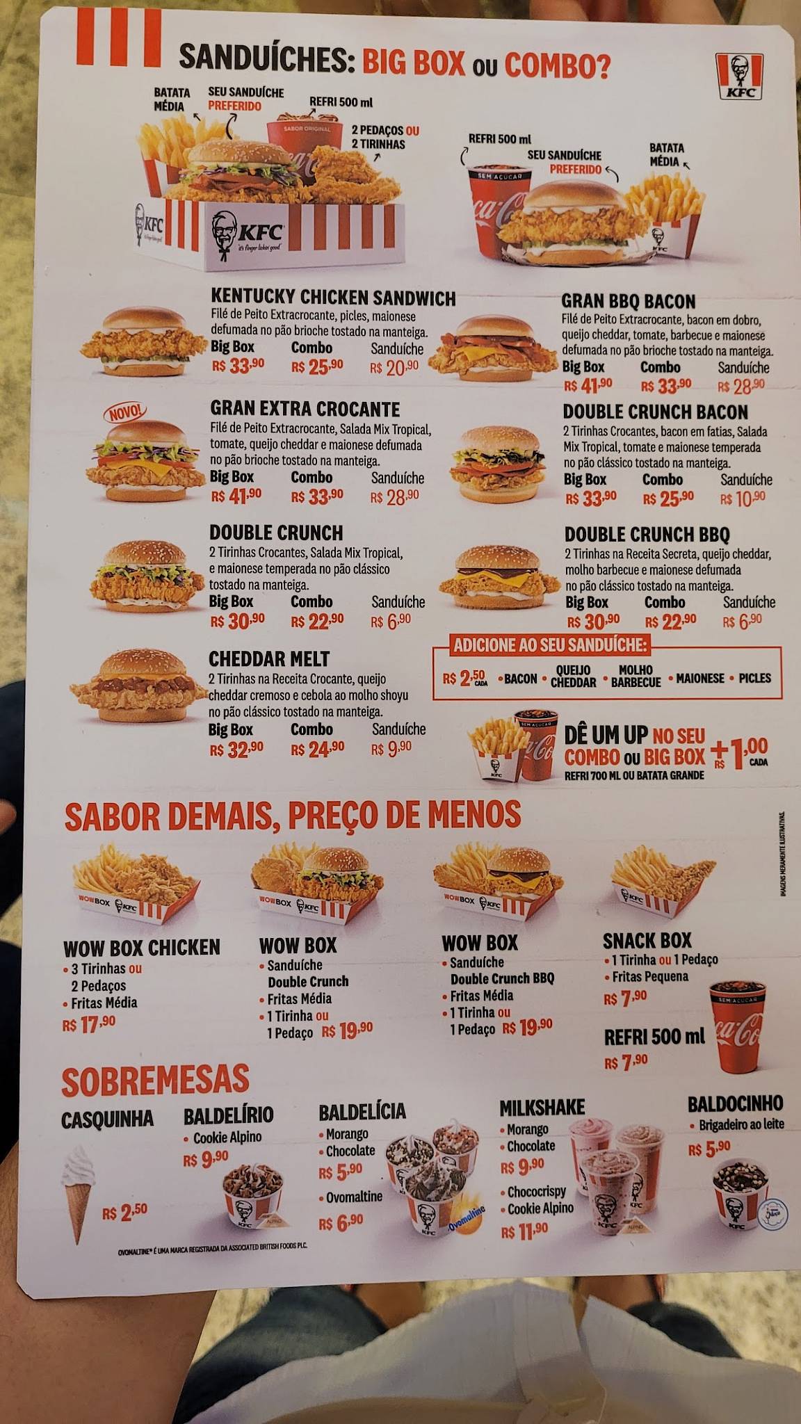 KFC cardápio