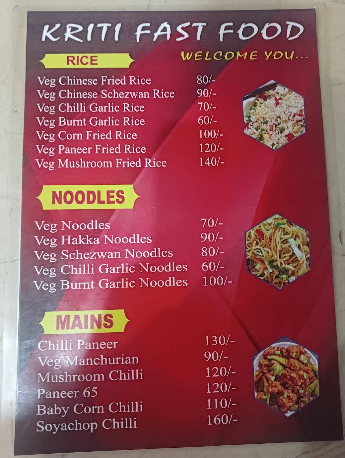 KRITI FAST FOOD menu