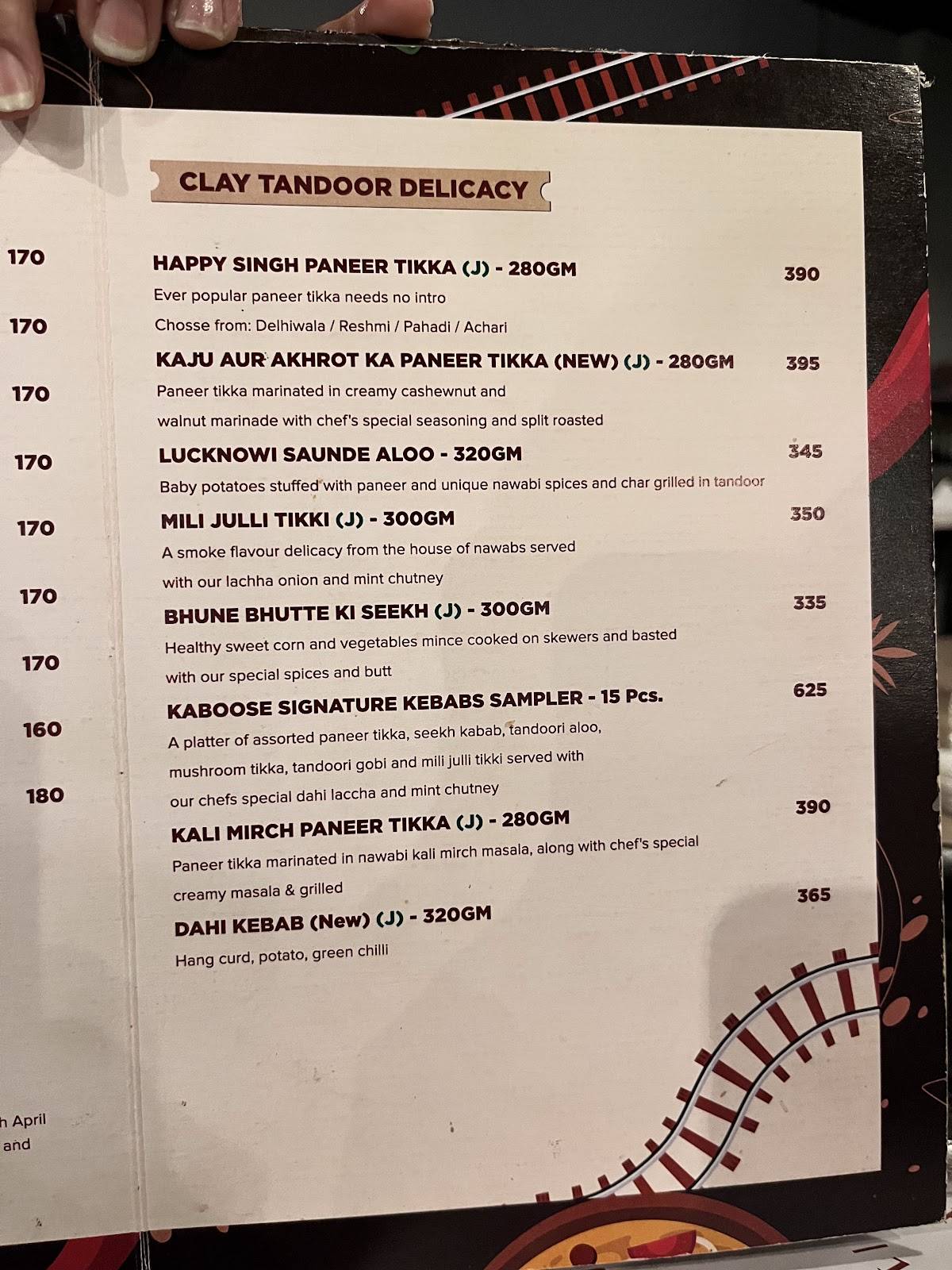 Kaboose Restaurant menu