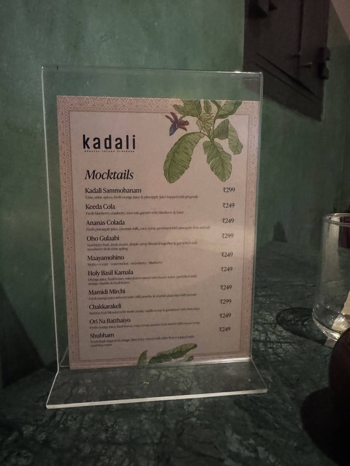 Kadali Kitchen menu