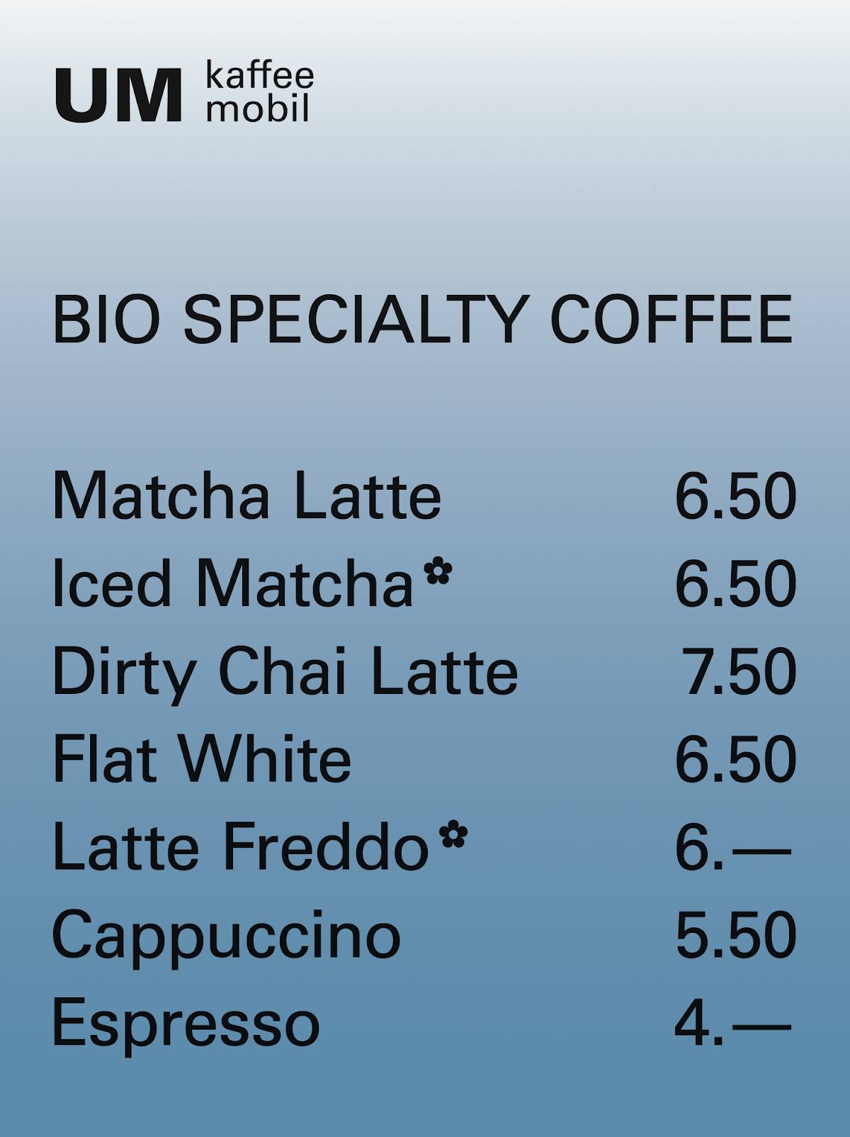 Menu di Kaffee-Mobil 