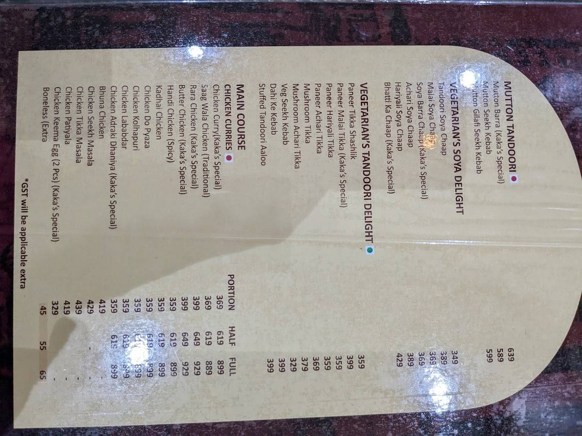 Kake Da Hotel Andheri menu