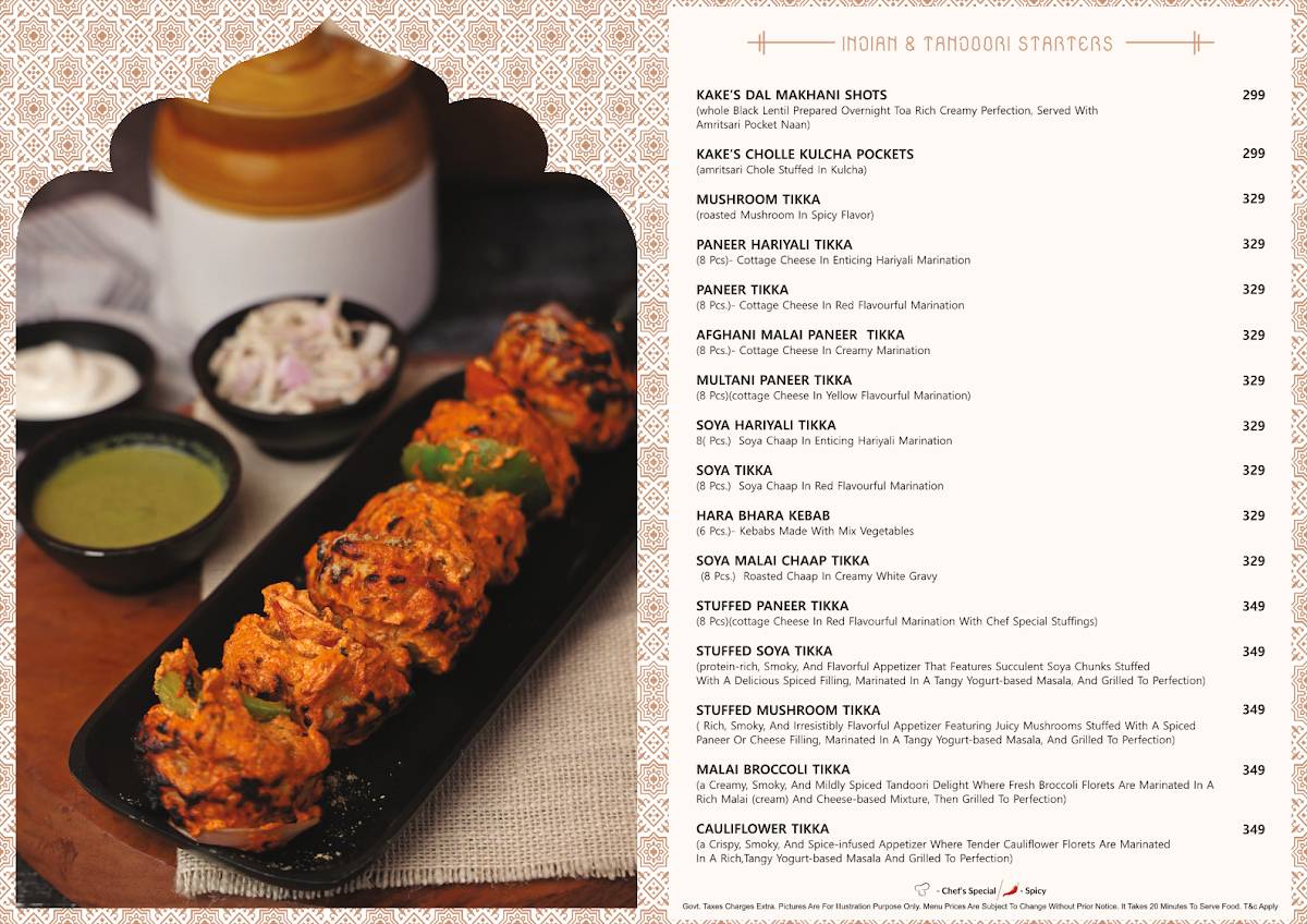 Kake Di Hatti- Khandagiri, Bhubaneswar menu