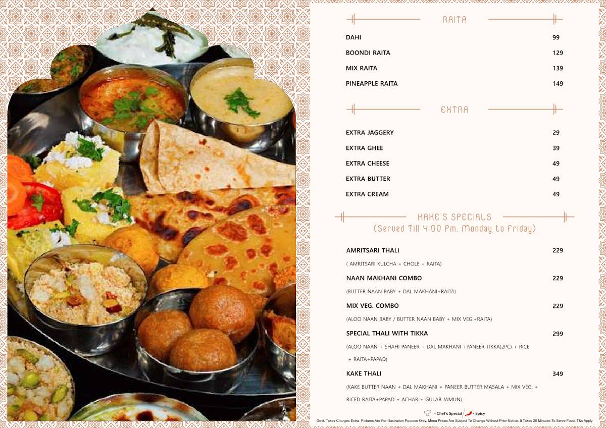 Kake Di Hatti- Khandagiri, Bhubaneswar menu