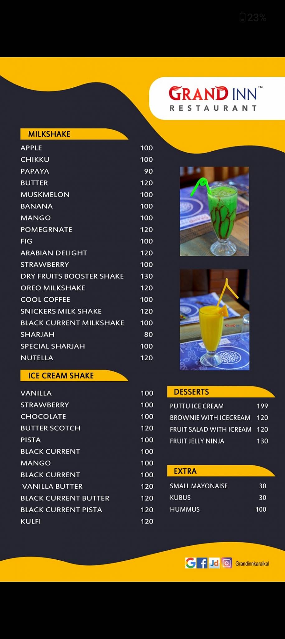 Grand inn Restaurant menu