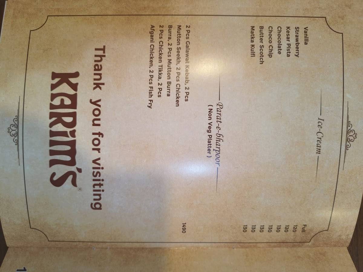 Karim’s Lucknow Lalbagh menu