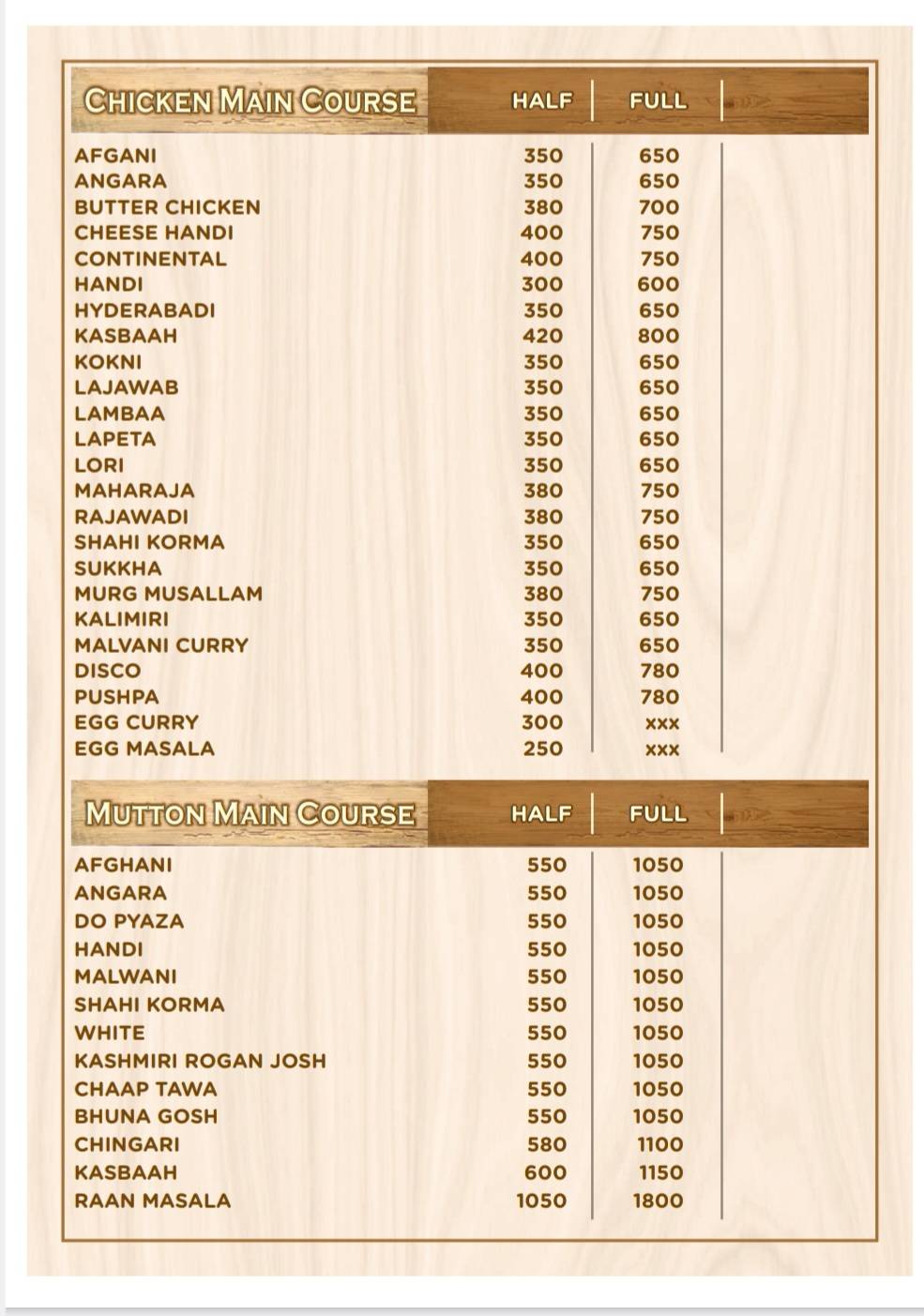 Kasbaah Garden and Restaurant….. menu
