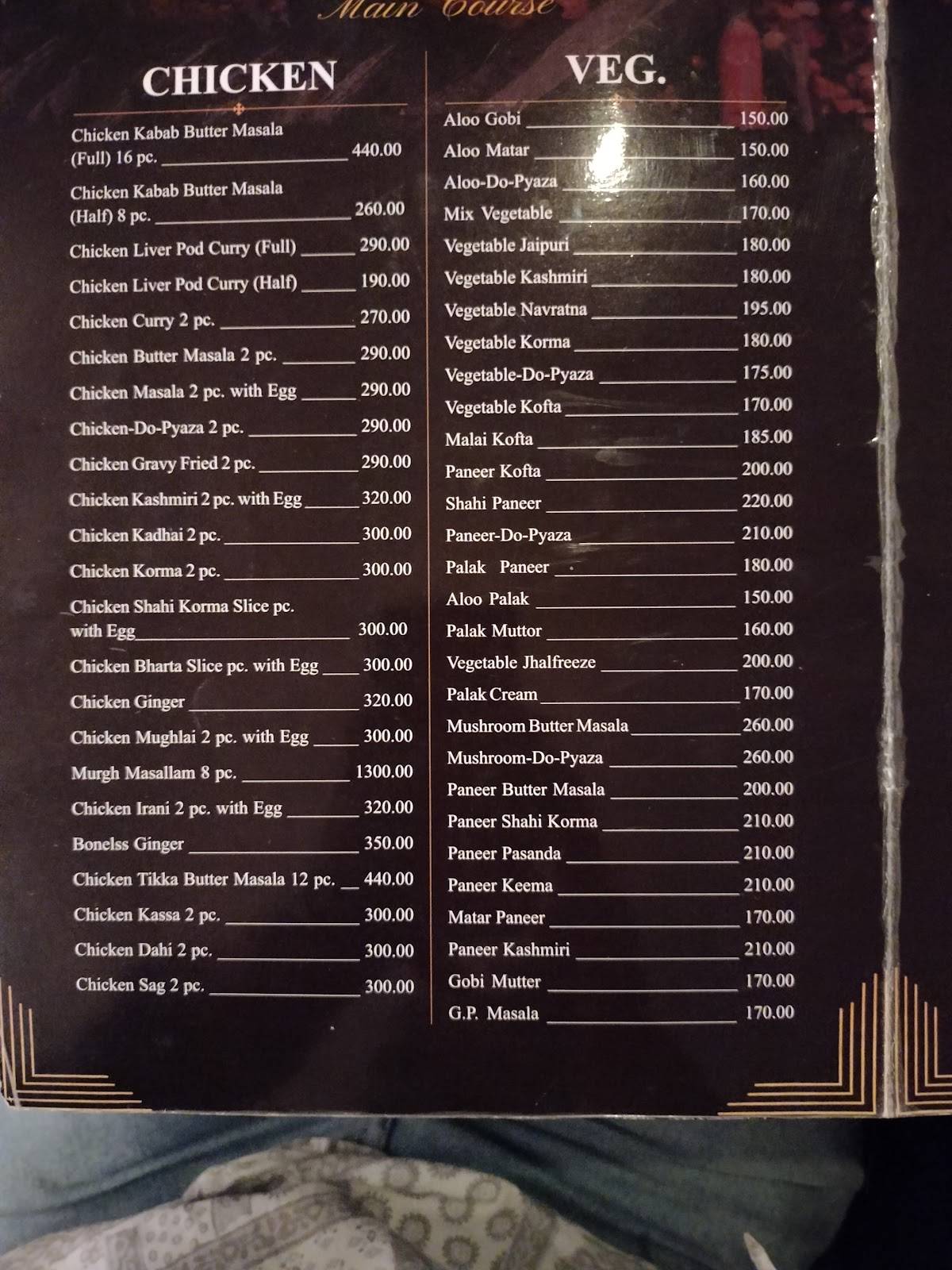 Kathi Kabab menu