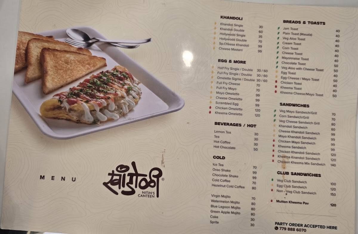Khandoli, Nitin's Canteen menu