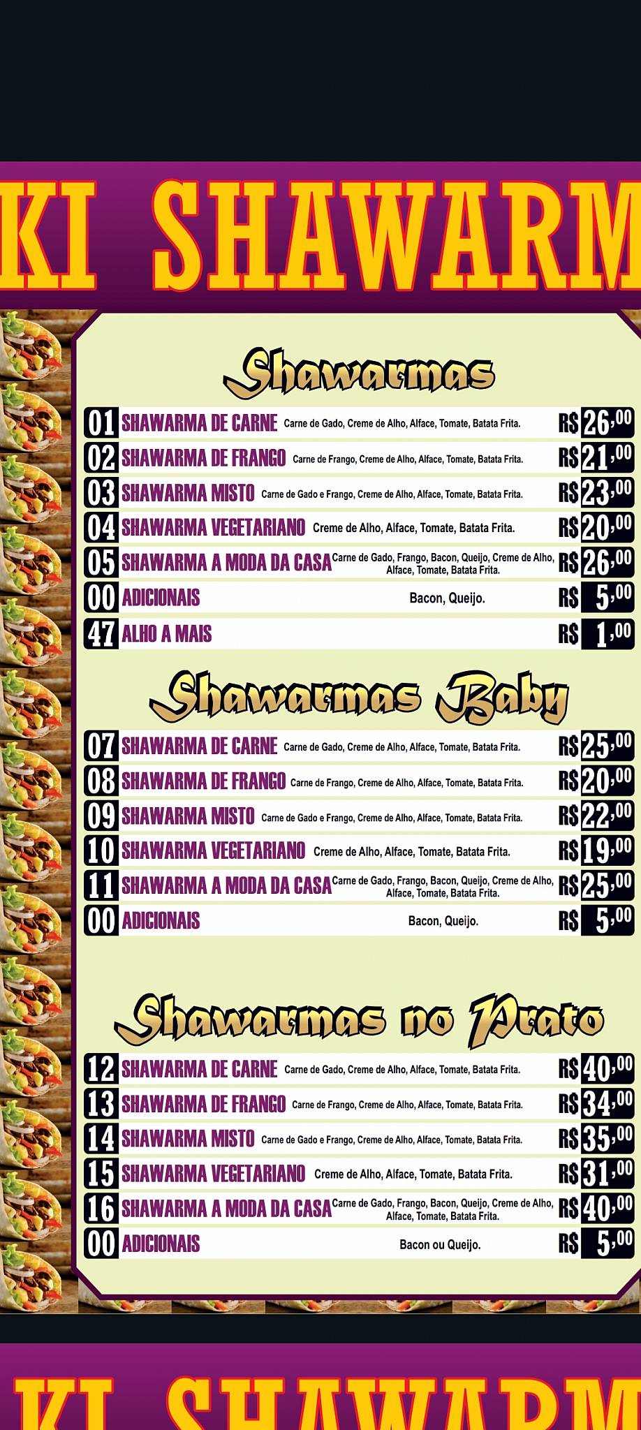 Ki Shawarma cardápio