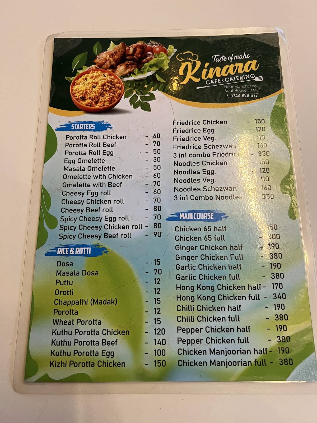 Kinara Catering & Cafe menu