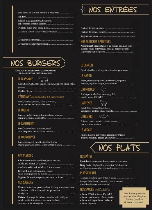 Menu de King Square