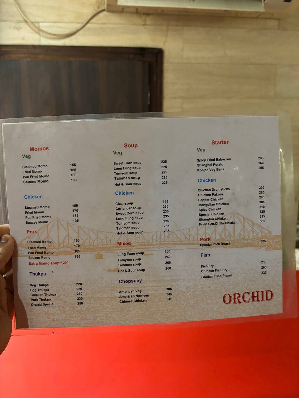 Orchid Restaurant menu