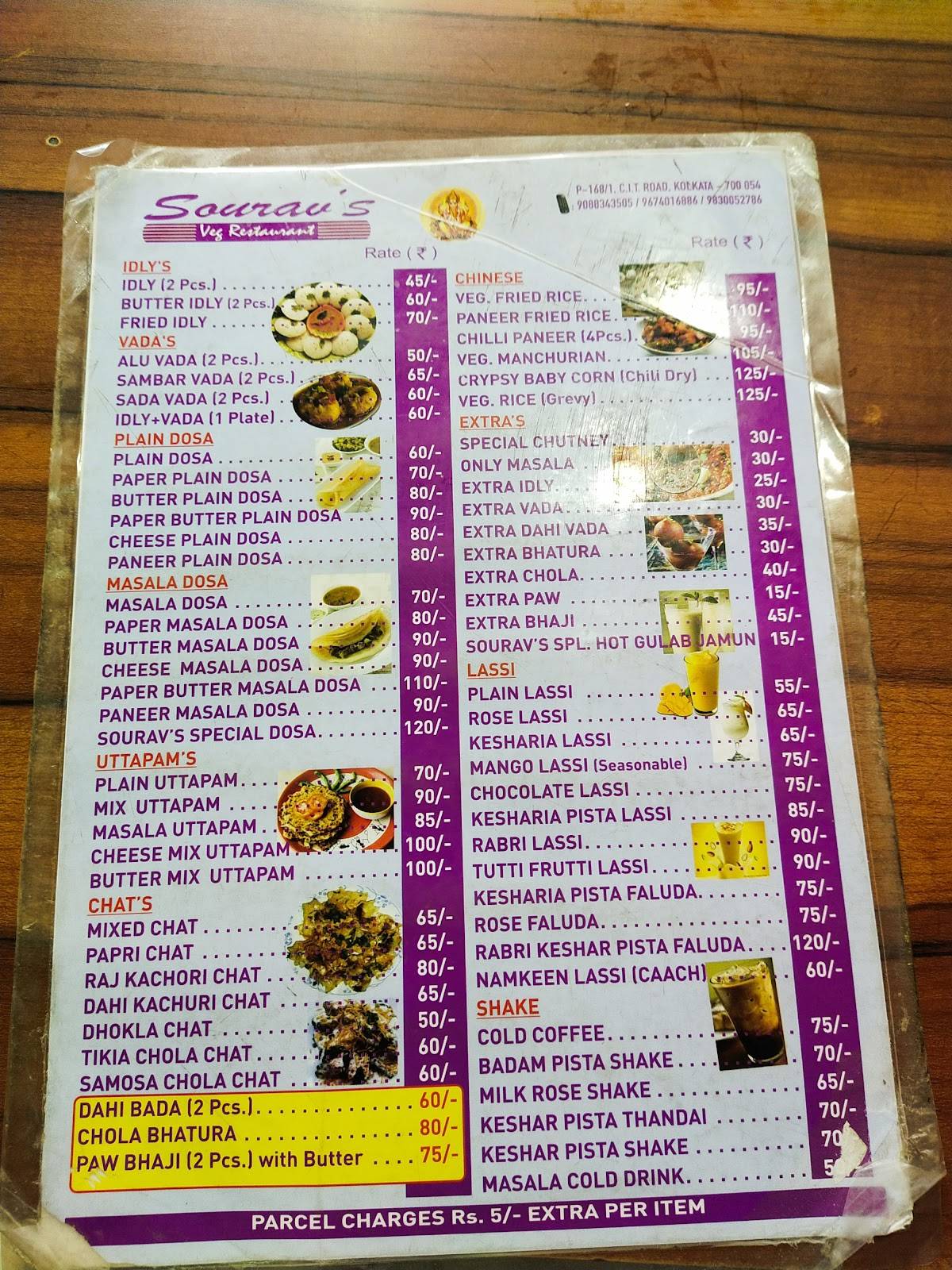 Souravs Restaurant menu