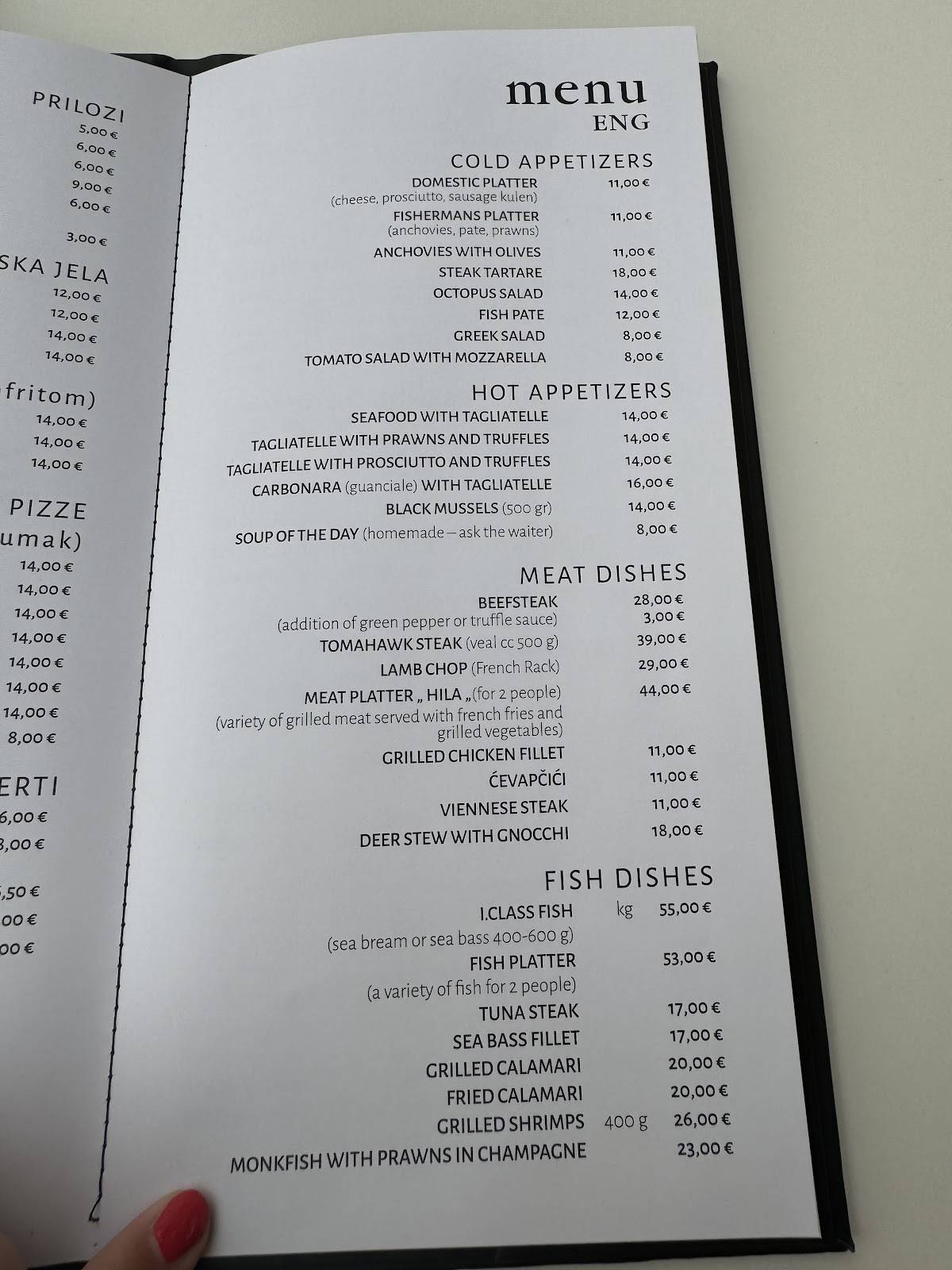 Menu di Konoba Hila 