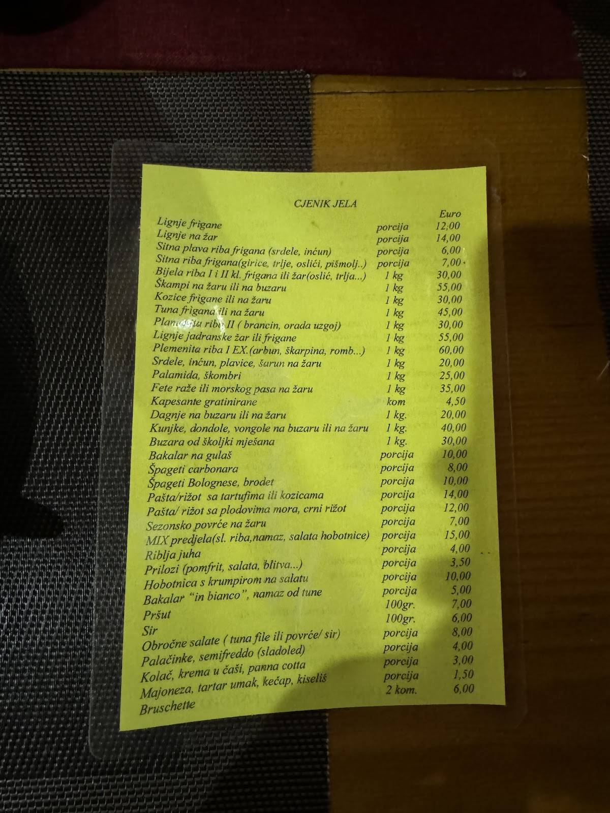 Menu di Konoba Maretina 