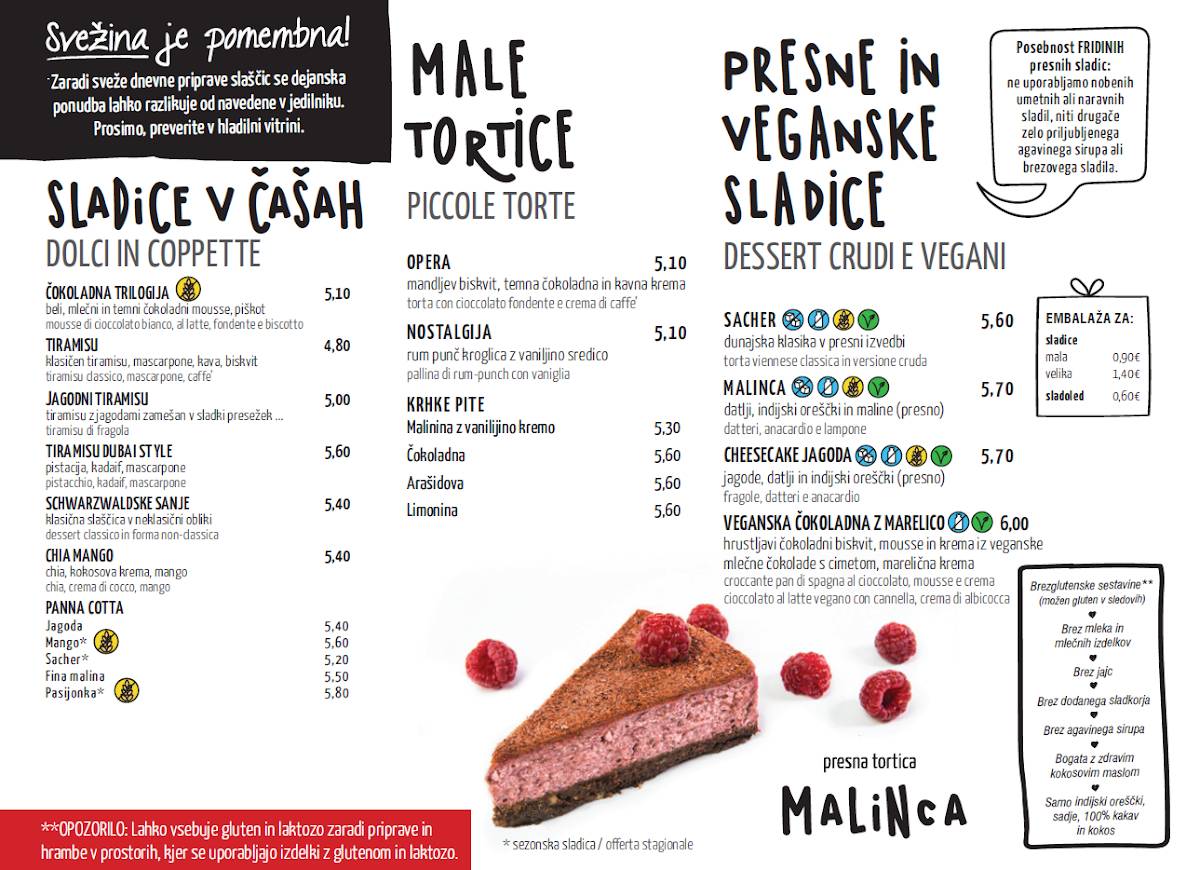 Menu de Čokoladna kavarna Teta Frida Koper