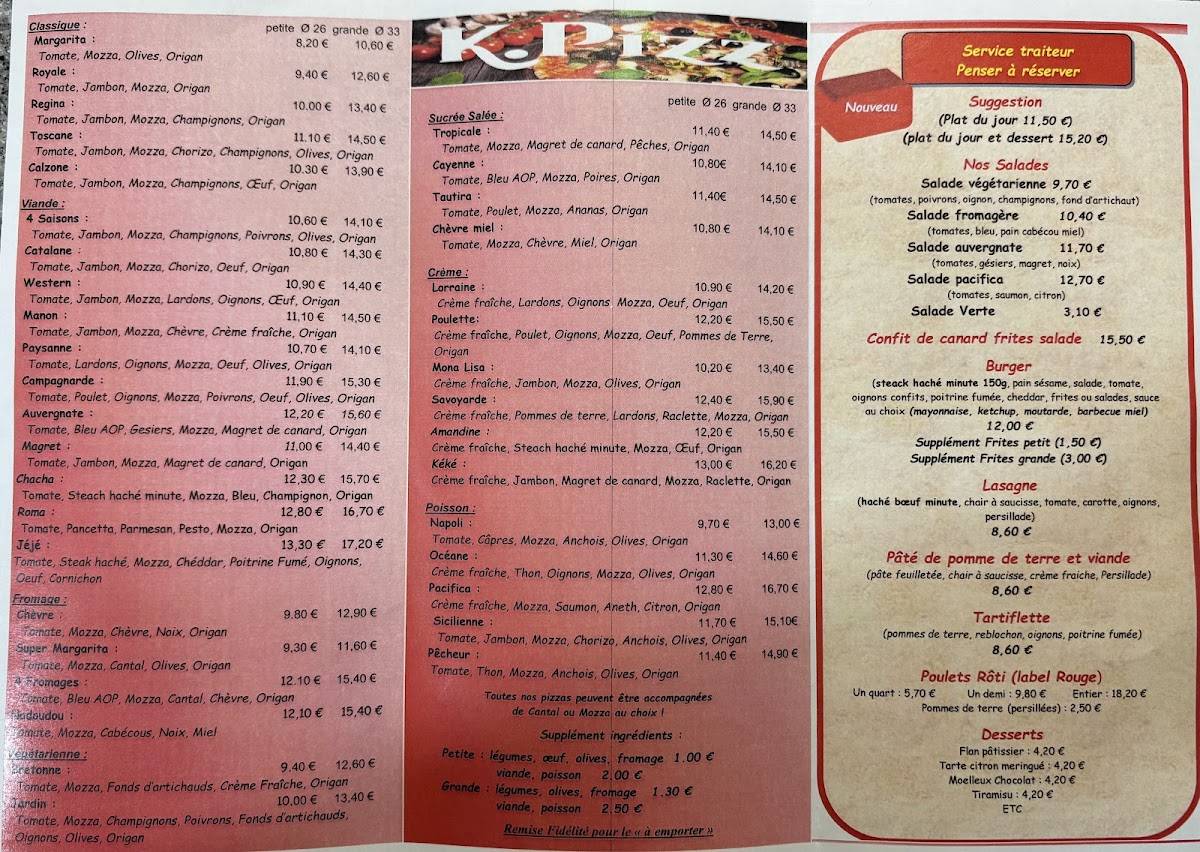 Menu de Kpizz