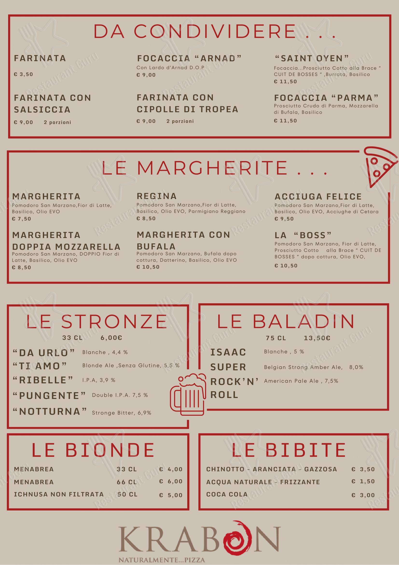 Menu di Krabon . . . naturalmente pizza - Menu