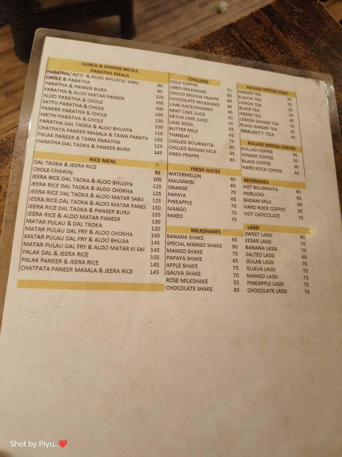 Kullad Cafe menu