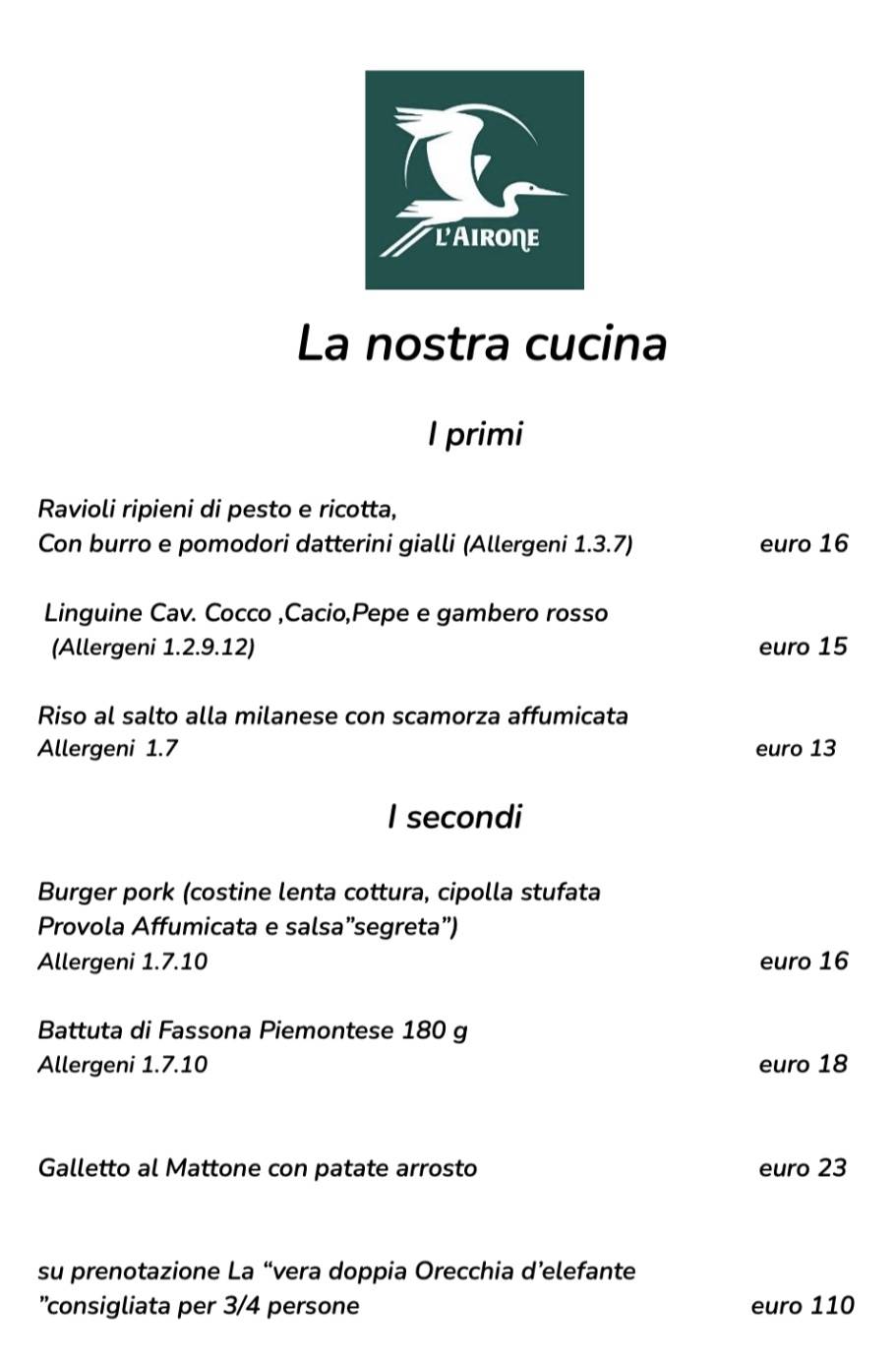 Menu di L’Airone - Ristorante Enoteca 