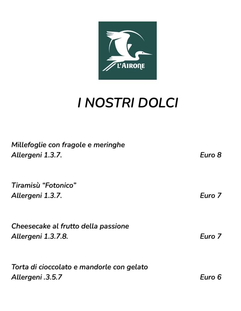 Menu di L’Airone - Ristorante Enoteca 
