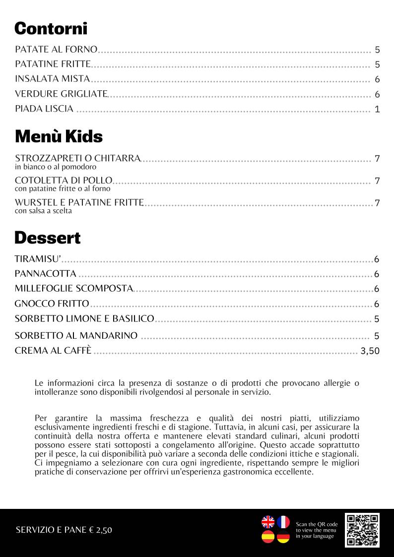 Menu de L'Angolino