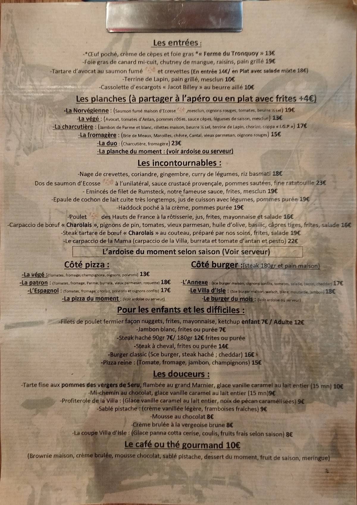 Menu de L'Annexe