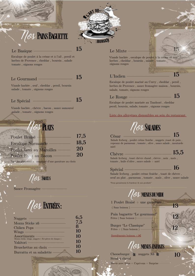 Menu de L’Art Du Burger (ex OuiChef !)