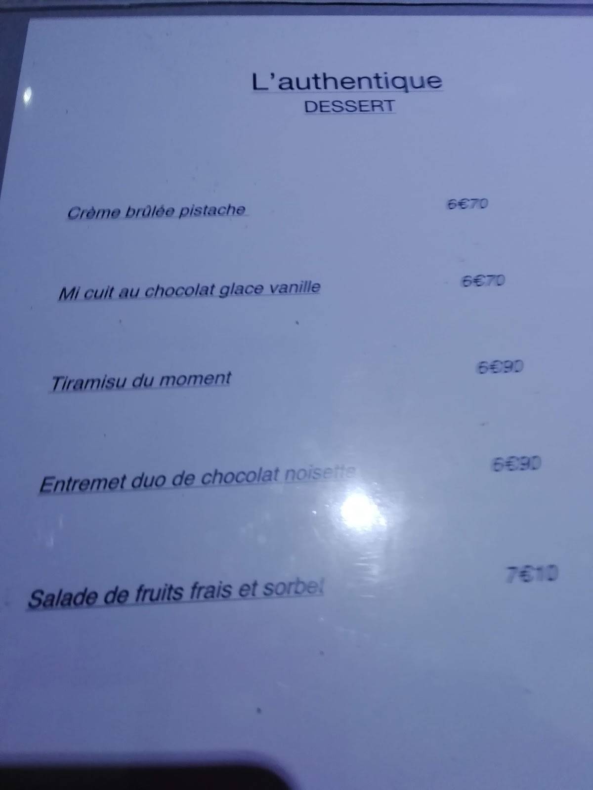 Menu de L'Authentique - Restaurant Halal