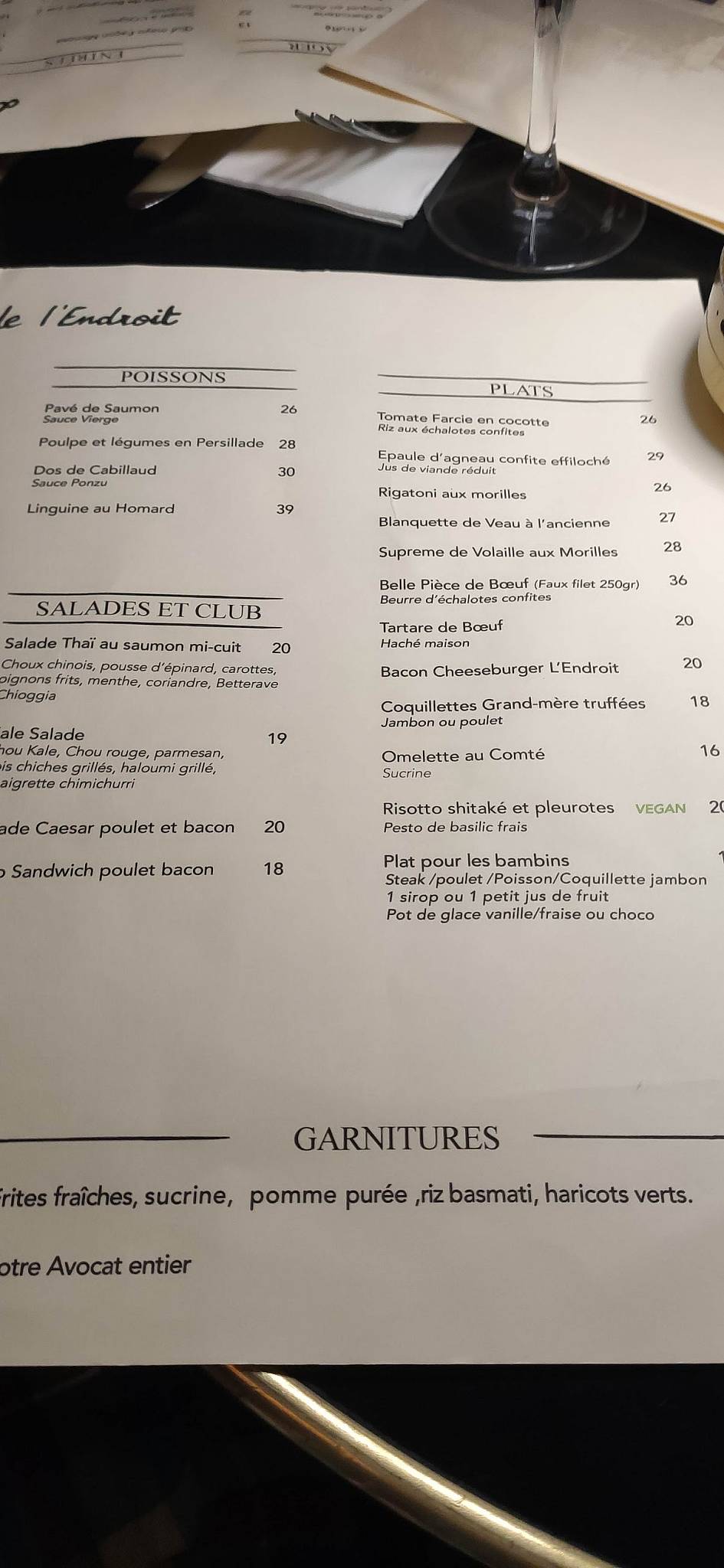 Menu de L'Endroit