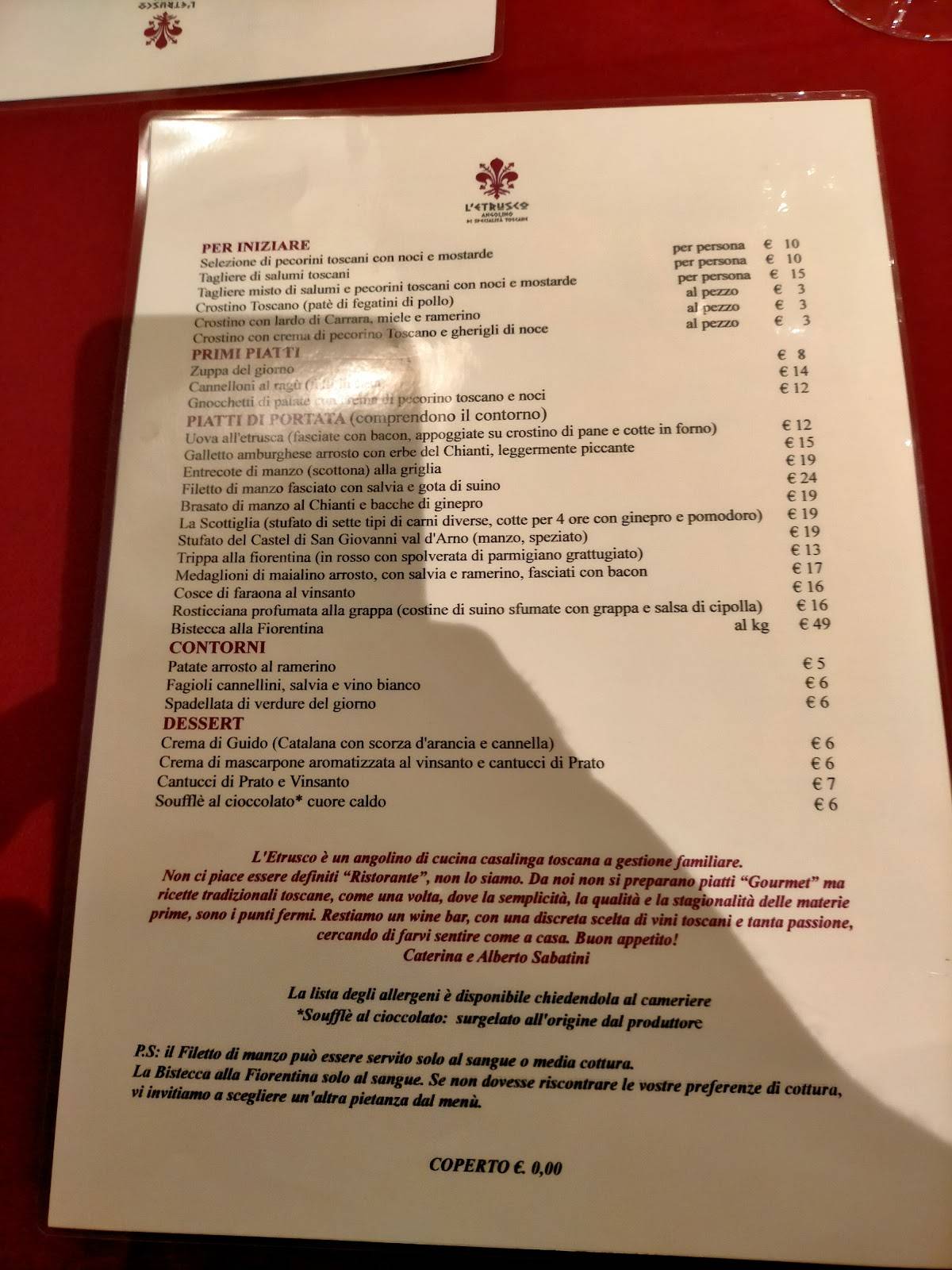 Menu di L'Etrusco Trieste 