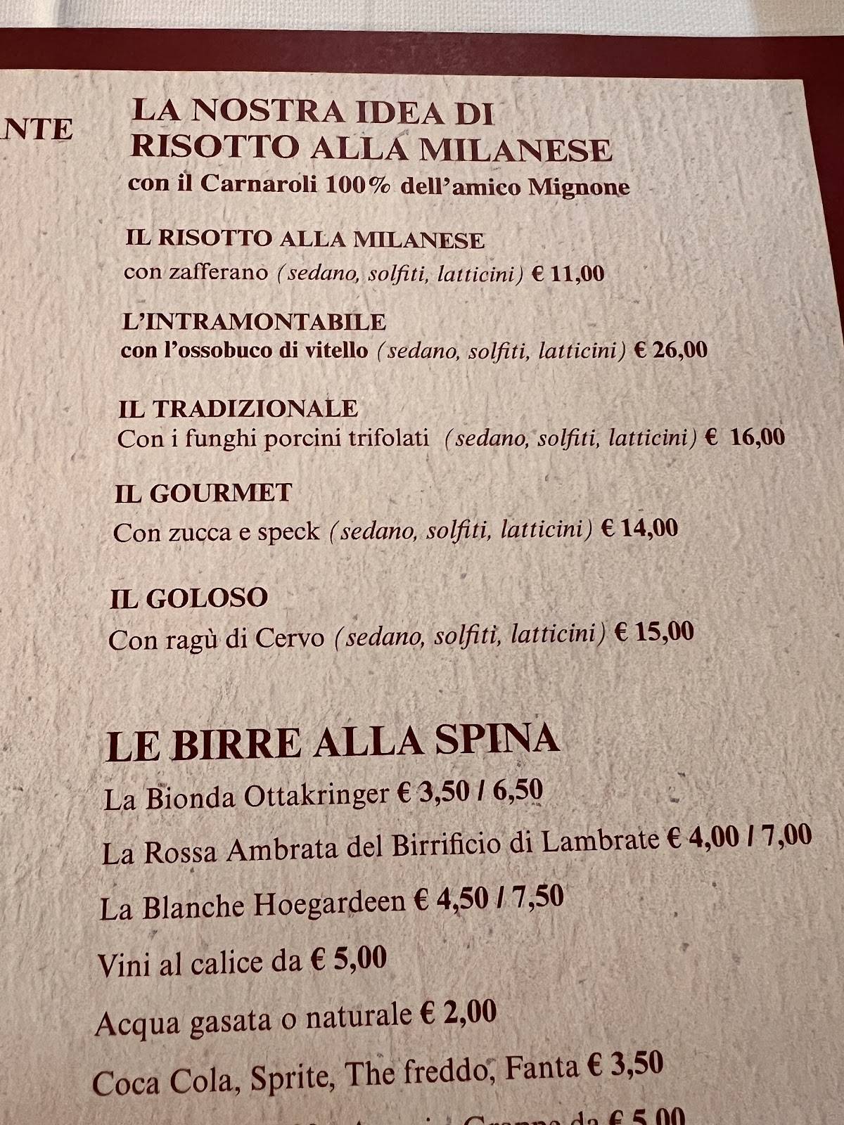 Menu de L'Osteria dei Peccatori LEGNANO