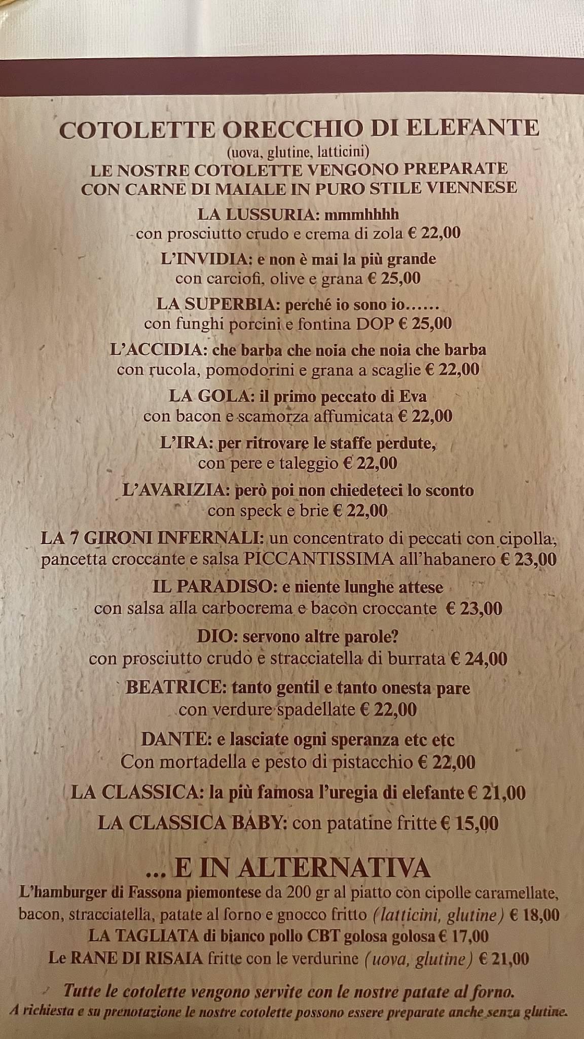 Menu di L'Osteria dei Peccatori LEGNANO 