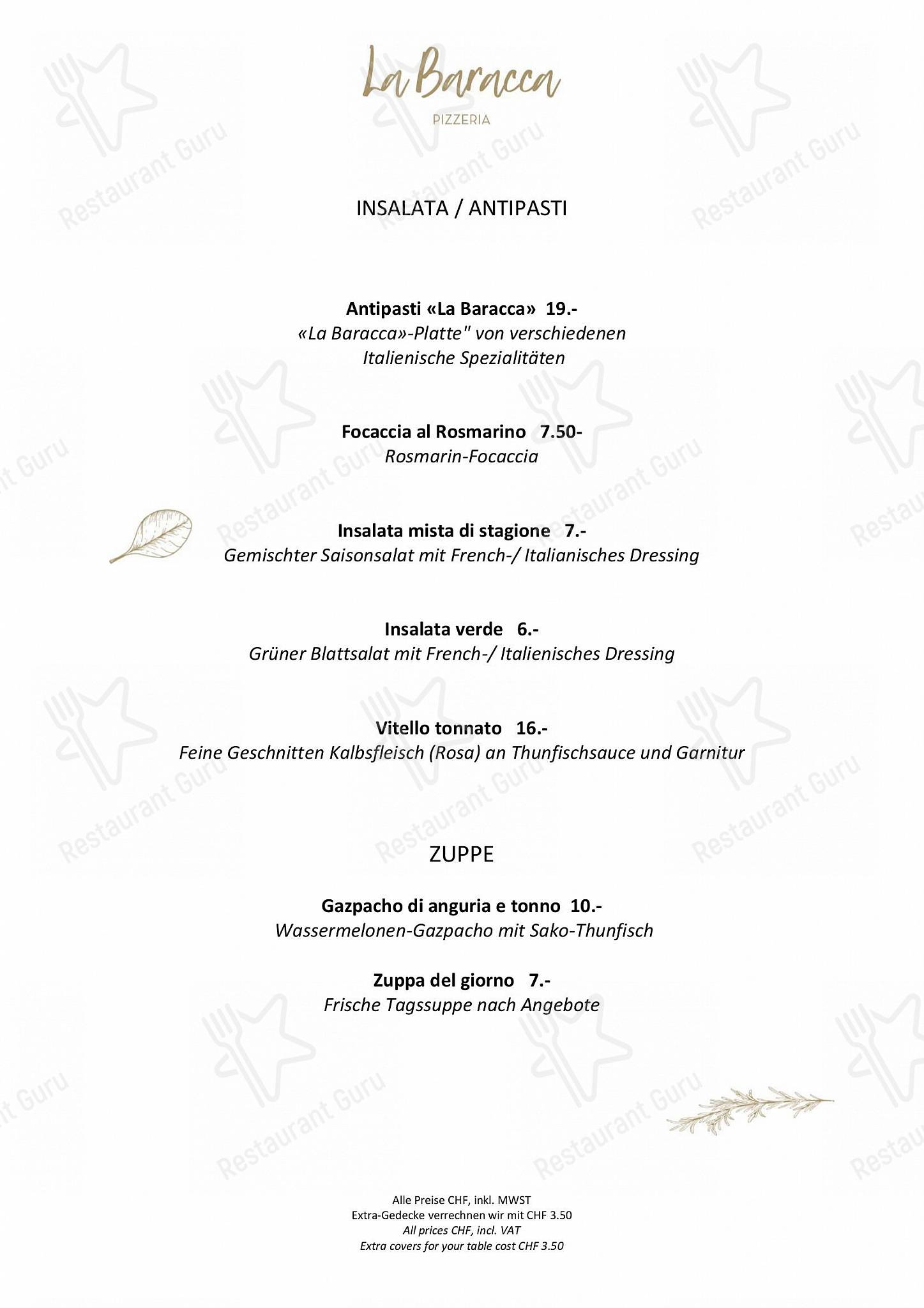 Основное меню per La Baracca in Lucerna