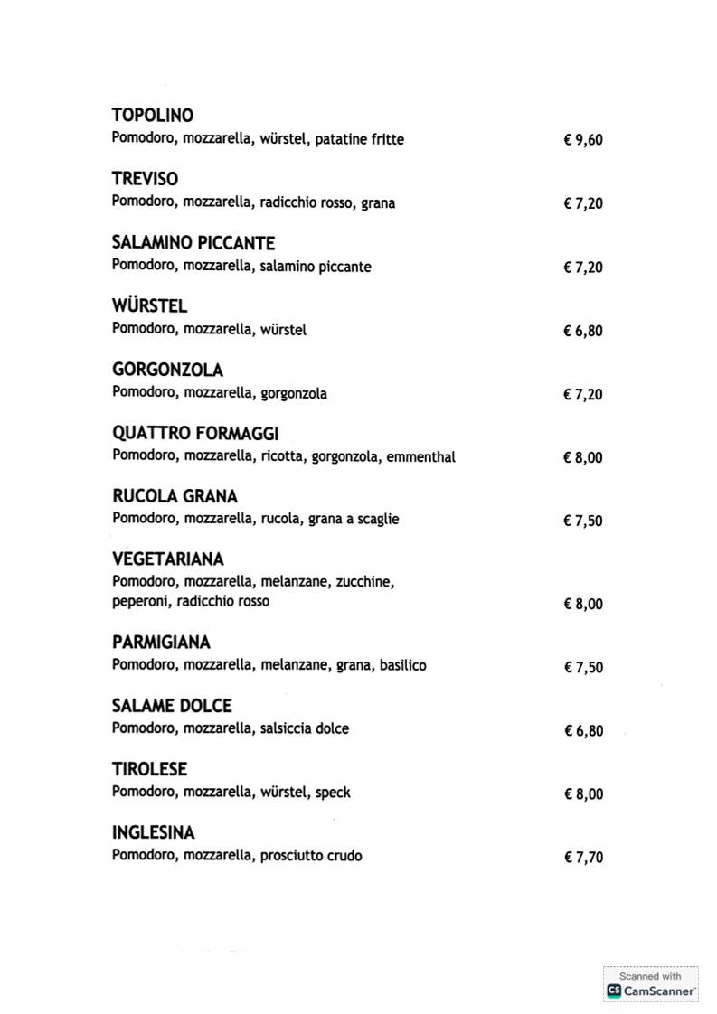 Menu di La Bastia 